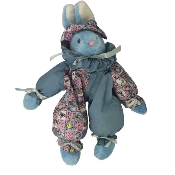 Vintage Joelson Bunny Rabbit Plush 17" Blue Patchwork Ruffle Stuffed Animal 1994 - Picture 2 of 8